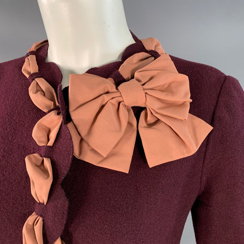 MOSCHINO Size 8 Pink Maroon Wool Blend Woven Bow Snaps Jacket Blazer