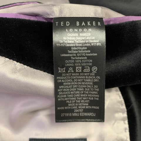 TED BAKER Size 40 Long Black Velvet Cotton Peak Lapel Sport Coat