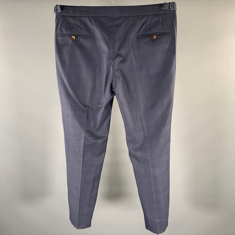 MEOLA BELLUCCI Napoli Size 36 Navy Plaid Wool Blend Flat Front Dress Pants