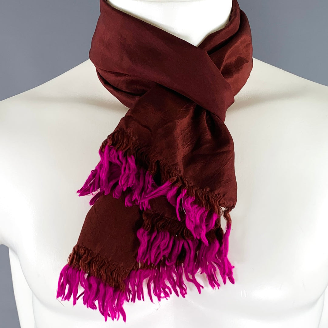DRIES VAN NOTEN Brown Fuchsia Fringe Silk Scarf