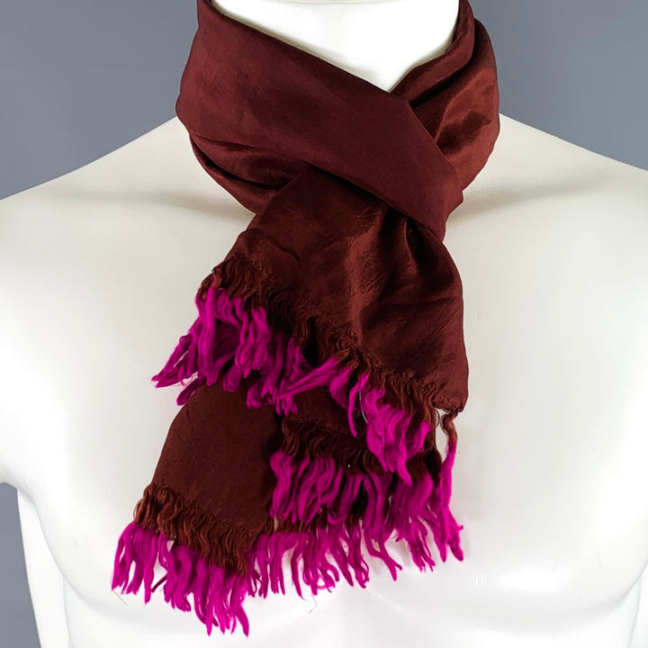 DRIES VAN NOTEN Brown Fuchsia Fringe Silk Scarf