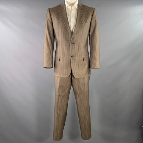 VERSACE COLLECTION Size 44 Brown Taupe Stripe Wool Silk Suit