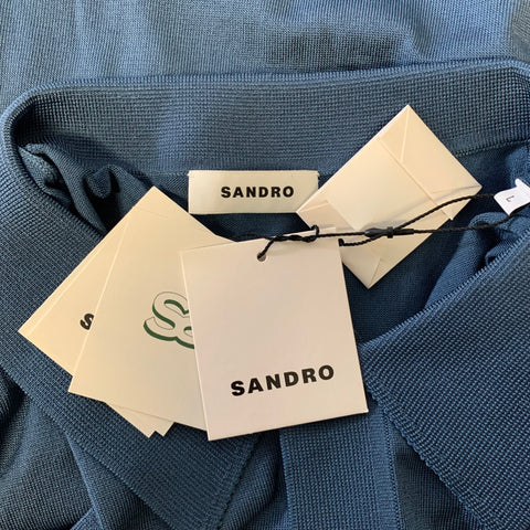 SANDRO Size S Navy Heather Acetate Blend Ribbed Polo