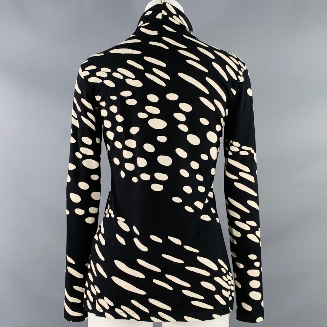 MARIMEKKO Size M Black White Jersey Dots Mock Neck Pullover