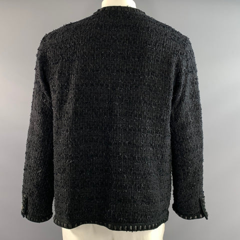 READYMADE Size L Black Tweed Cotton Polyester Collarless Jacket
