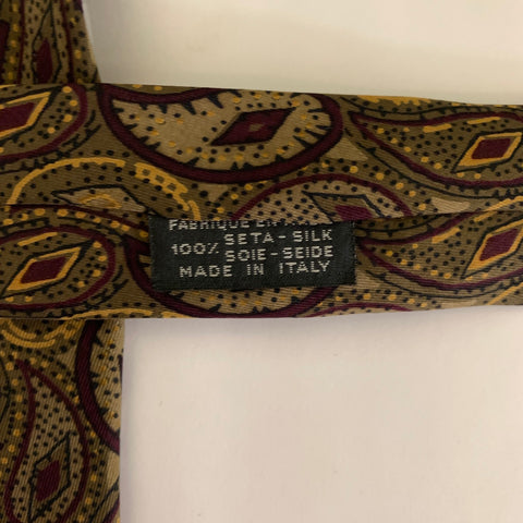 CHANEL Taupe Burgundy Paisley Silk Tie