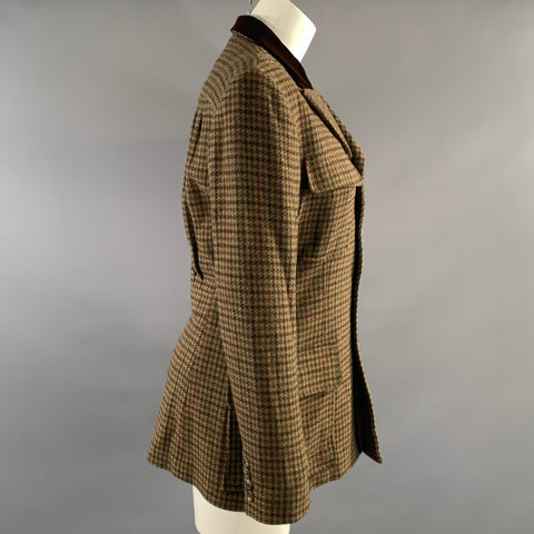 RALPH LAUREN Size 8 Tan Burgundy Wool Houndstooth Jacket