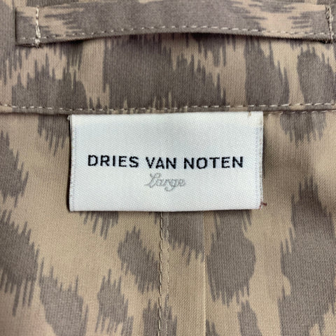 DRIES VAN NOTEN Taille L Manteau boutonné imprimé animal en polyester taupe
