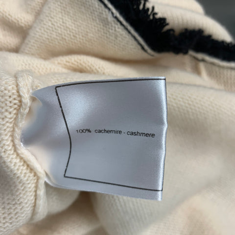 CHANEL Size M Cream Black Cashmere Contrast trim Open Front Cardigan