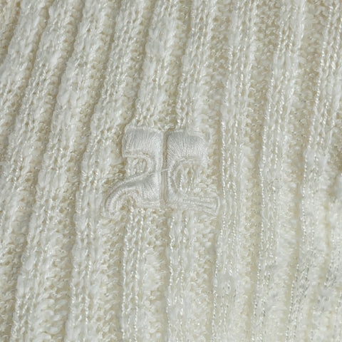 COURREGES Size 0 Cream Acrylic Cotton Rib Knit V-Neck Cardigan
