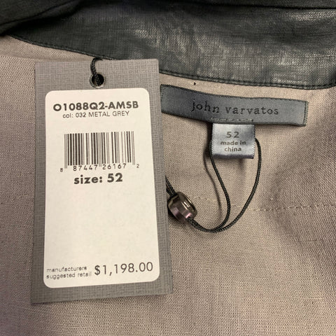 JOHN VARVATOS Size 42 Grey Charcoal Distressed Coated Linen Jacket