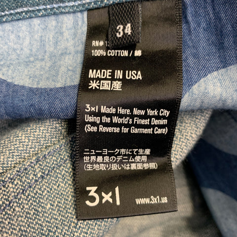 3 X 1 Size 34 Blue White Contrast Trim Cotton Straight Selvedge Jeans