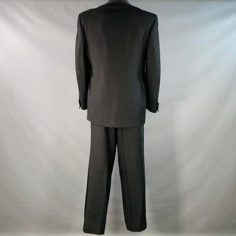JHANE BARNES Size 44 Long Black Pleated Shawl Lapel Tuxedo