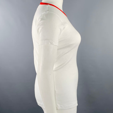 WALTER VAN BEIRENDONCK Size XXL White Red Cotton Ribbed Ringer T-Shirt