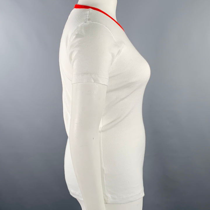 WALTER VAN BEIRENDONCK Size XXL White Red Cotton Ribbed Ringer T-Shirt