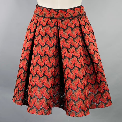 MAJE Size S Black Burgundy Polyester Pleated Knee Length Skirt