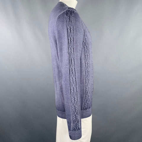 LENOR ROMANO Pull col V en laine mérinos torsadée bleu gris Taille L