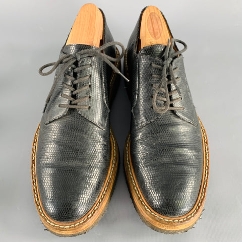DRIES VAN NOTEN Size 7 Black Tan Leather Embossed Derby Shoes