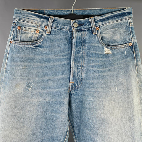 LEVI STRAUSS Size 30 501 Blue Distressed Cotton Straight Selvedge Jeans