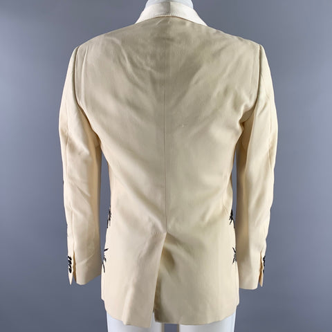 ALEXANDER MCQUEEN Size 38 Cream Black Embroidery Wool Mohair Sport Coat