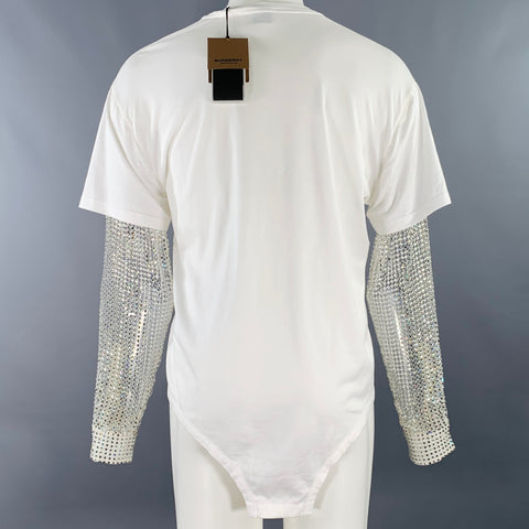 BURBERRY Size XS White Embellishment Cotton Crew Neck Pullover