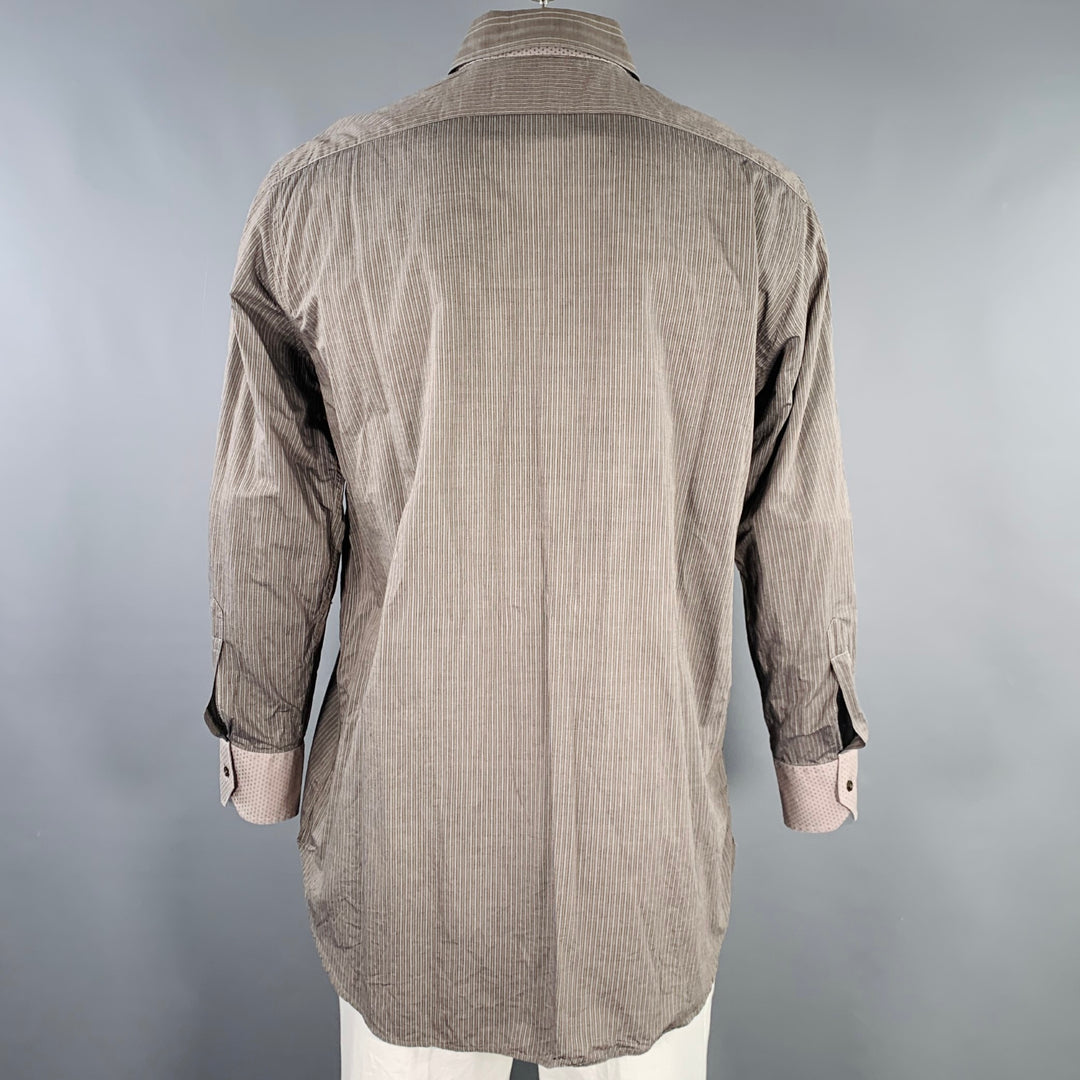 ETRO Size 44 Grey Charcoal Stripe Cotton Curved Cutaway Long Sleeve Shirt