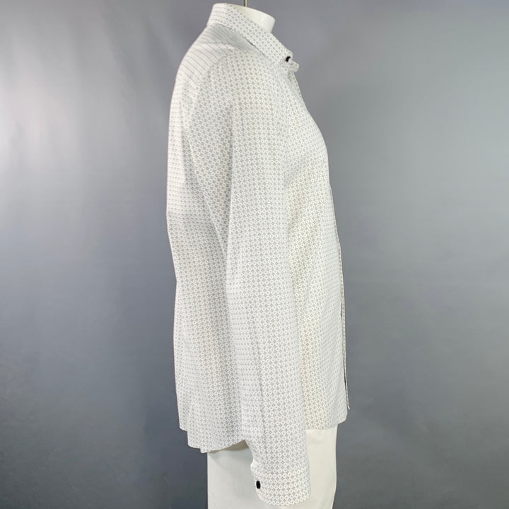VERSACE Size XL White Black Geometric Cotton Blend Long Sleeve Shirt
