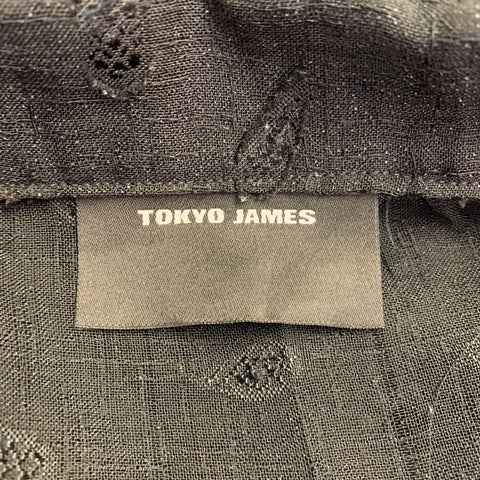 TOKYO JAMES Size L Sheer Black Linen Paisley Beaded Embroidered Shirt