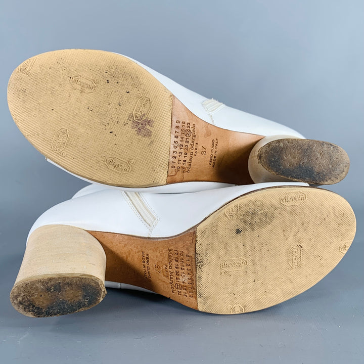 MAISON MARGIELA Size 7 White Natural Leather Peep Toe Boots