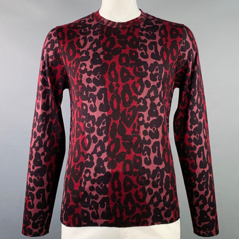 BURBERRY Size XL Red Black Pink Animal Print Wool Silk Crew Neck Pullover