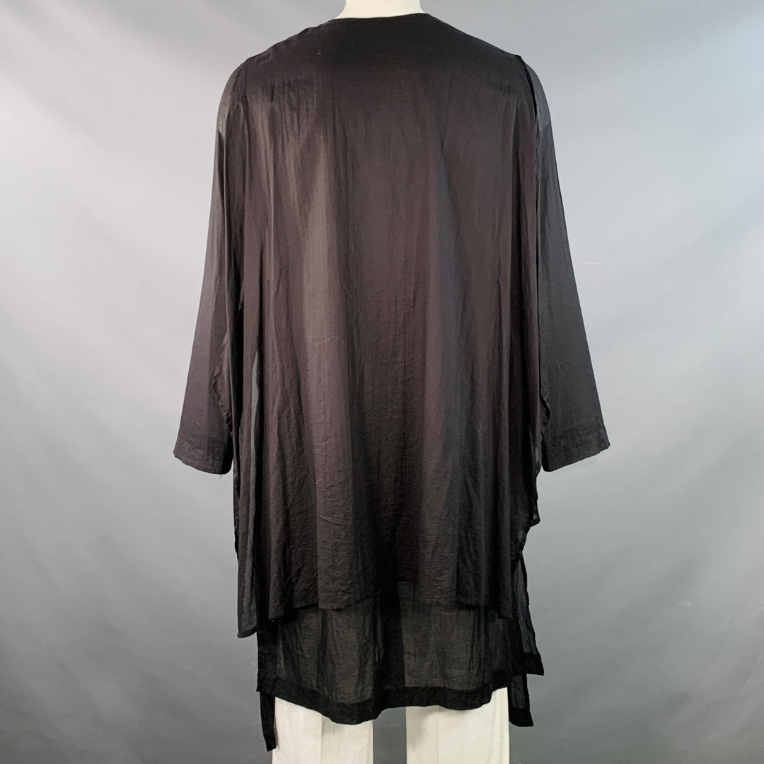 STUDIO B3 Size 40/42 Black Sheer Layered Cotton Voile Asymmetrical Coat
