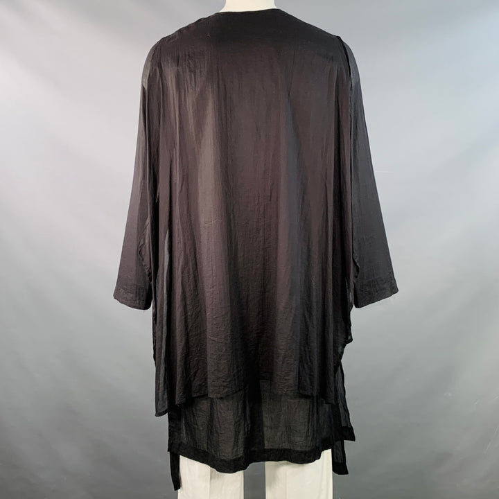 STUDIO B3 Size 40/42 Black Sheer Layered Cotton Voile Asymmetrical Coat