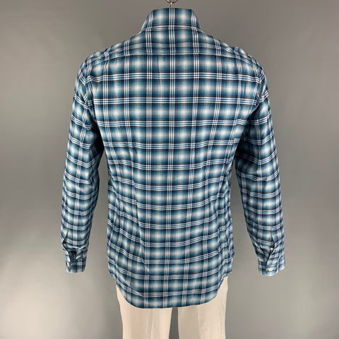 TOM FORD Size XL Blue White Plaid Cotton Flanel Long Sleeve Shirt