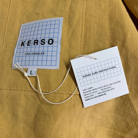 KERSO Size L Yellow Linen Two Pockets Open Front Jacket