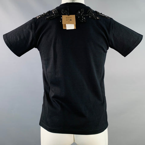 BURBERRY Size XXXS Black Crystal Embellishment Cotton Crew Neck T-shirt