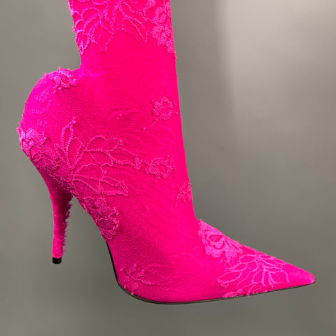 BALENCIAGA Size S Pink Polyamide  Elastane Lace High Collar Set