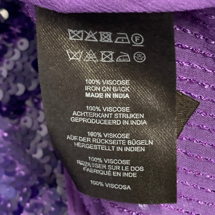DRIES VAN NOTEN Size 38 Purple Sequined Viscose Hidden Buttons Long Sleeve Shirt