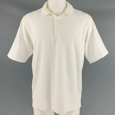 BUGATCHI UOMO Size M White Textured Modal Blend Buttoned Polo