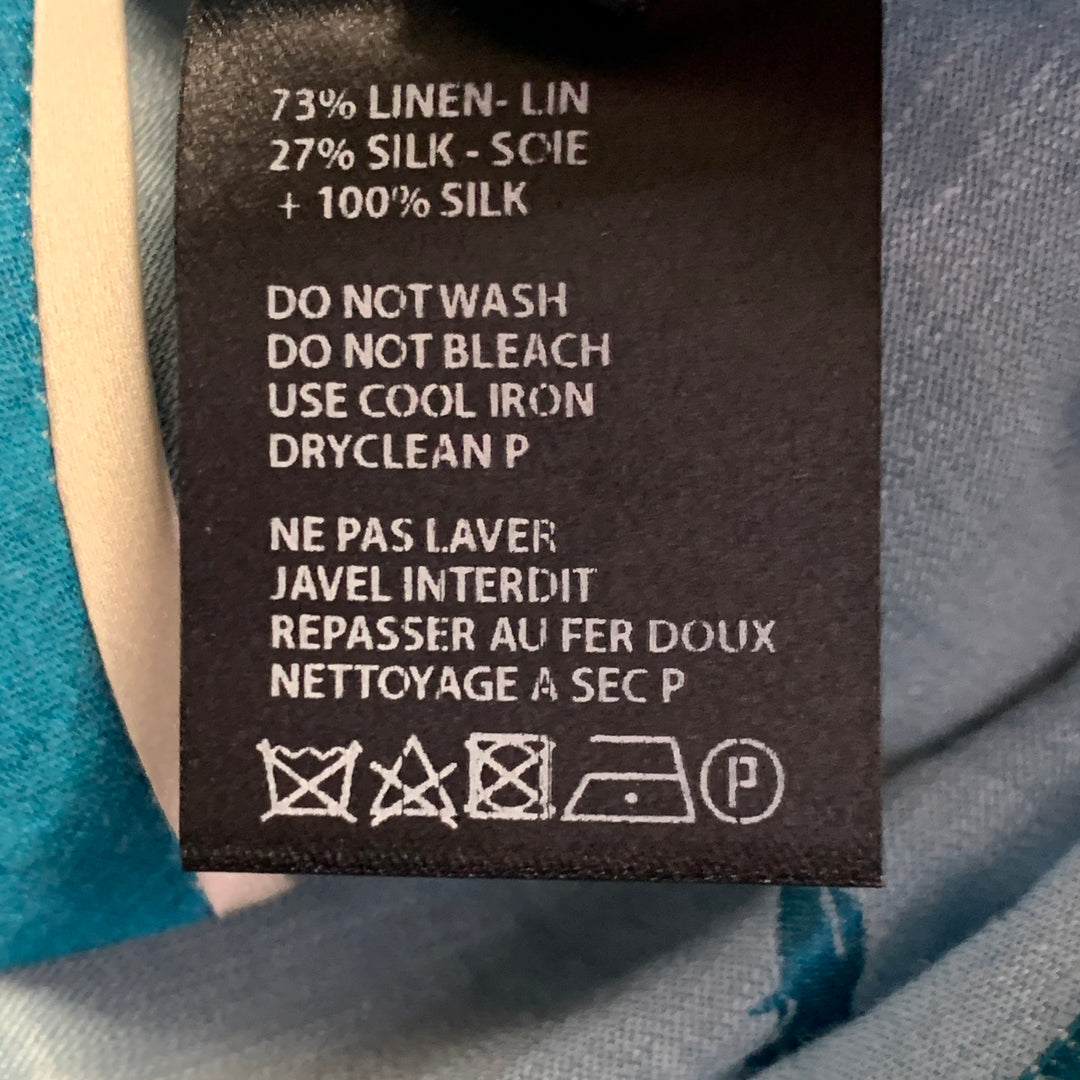 HAIDER ACKERMANN Size S Teal White Jacquard Linen Silk Shawl Collar Jacket