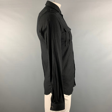 THE KOOPLES Size L Black Solid Wool Snaps Long Sleeve Shirt