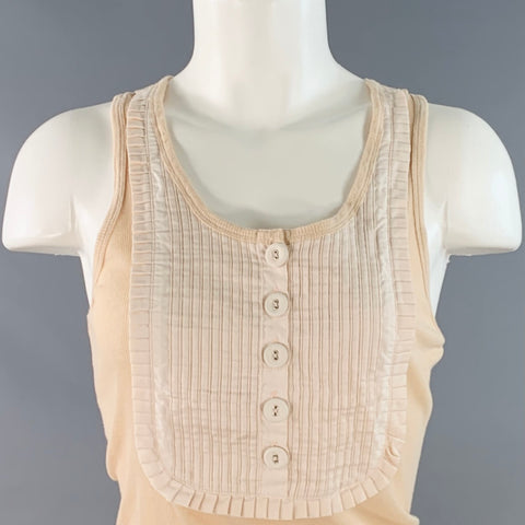 CHLOE Size M Dune Beige Cream Cotton Ribbed Bib Pleated Casual Top