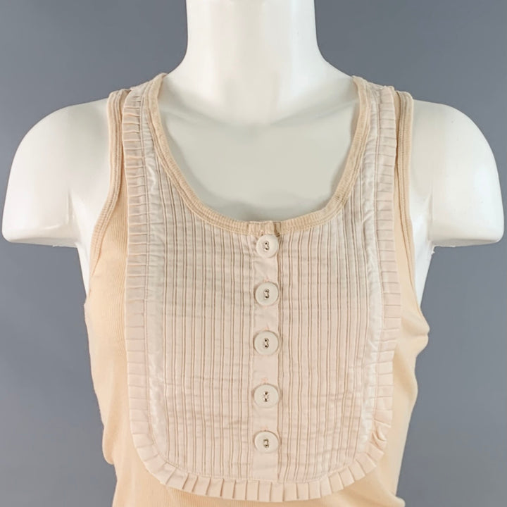 CHLOE Size M Dune Beige Cream Cotton Ribbed Bib Pleated Casual Top