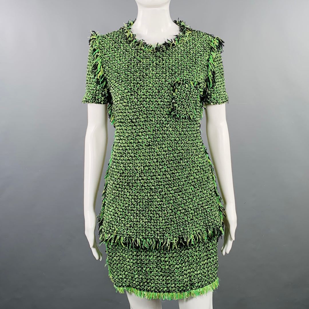 LANVIN 2012 Size 4 Green Black Cotton Blend Boucle Short Sleeve Skirt Set