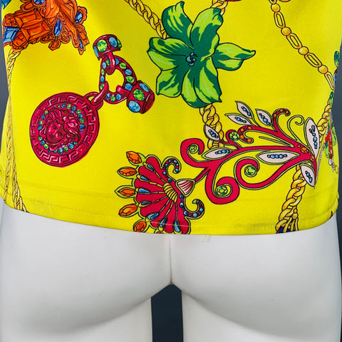 VERSACE Size M Yellow Multi Color Baroque Twill Short Sleeve Shirt