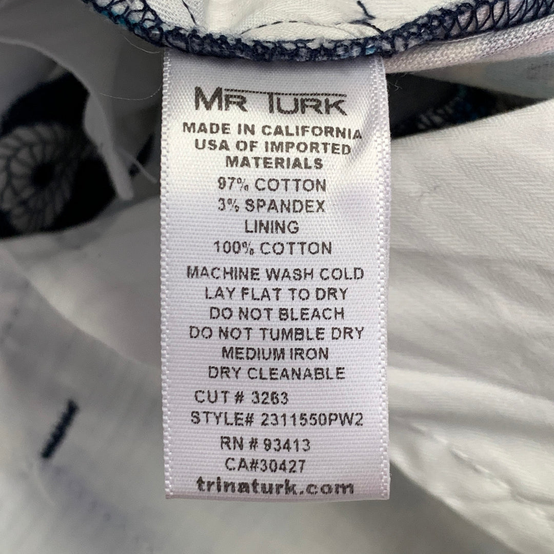 MR TURK Size 34 Clyde Navy Blue White Knots Cotton Blend Tapered Casual Pants