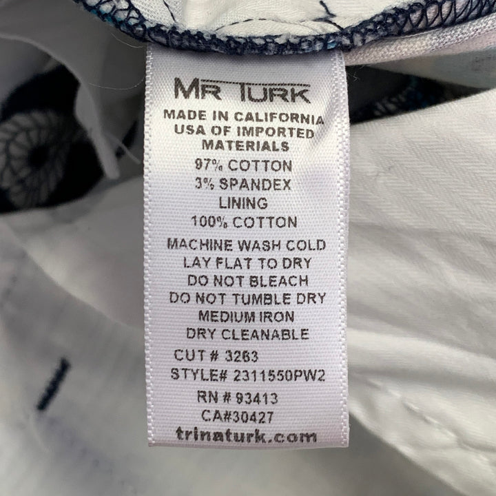 MR TURK Size 34 Clyde Navy Blue White Knots Cotton Blend Tapered Casual Pants