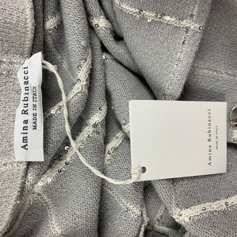 AMINA RUBINACCI Size 10 Light Gray Wool Blend Knitted Collarless Coat