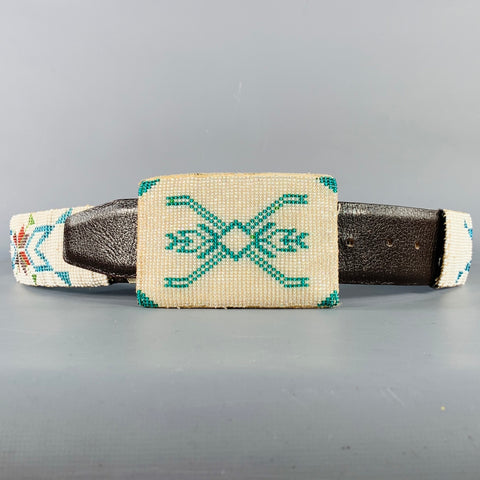 Ceinture VINTAGE en cuir de vachette perlé multicolore, taille 33