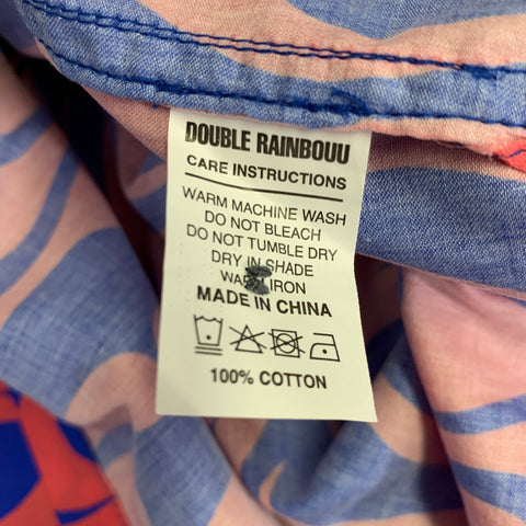 DOUBLE RAINBOUU Size S Orange Blue Flames Cotton One Pocket Short Sleeve Shirt