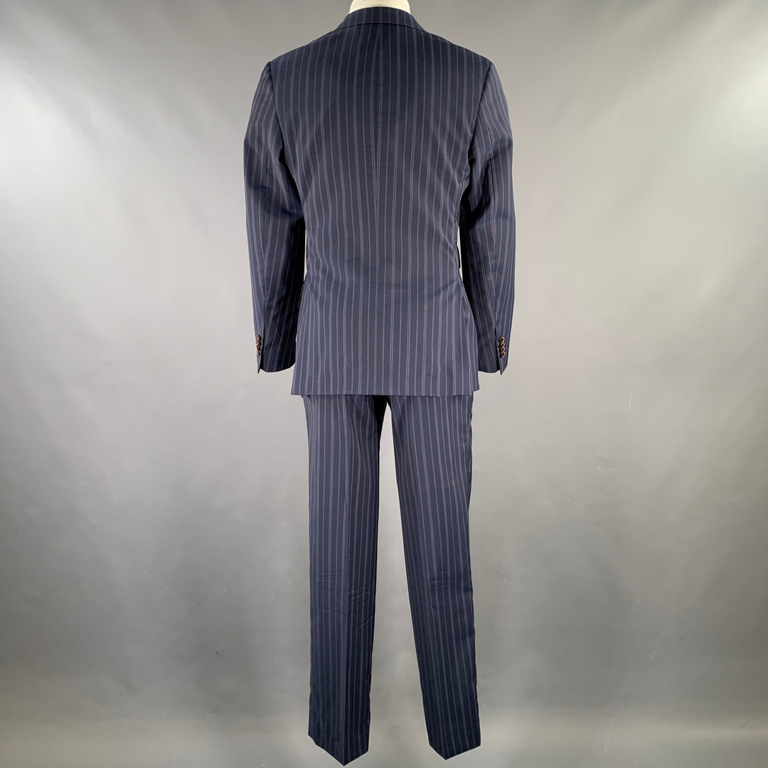 ETRO Size 38 Navy Purple Pinstripe Wool Notch Lapel Suit